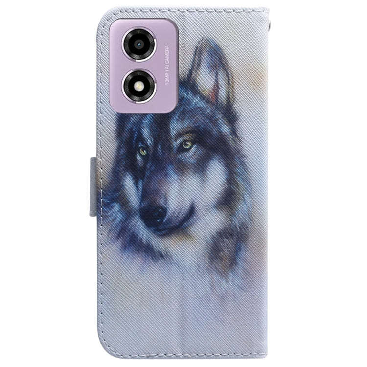 For Motorola Moto G04s / Moto E14 Coloured Drawing Flip Leather Phone Case(White Wolf)
