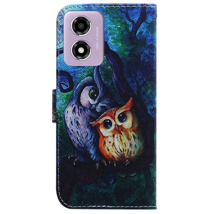 For Motorola Moto G04s / Moto E14 Coloured Drawing Flip Leather Phone Case(Oil Painting Owl)