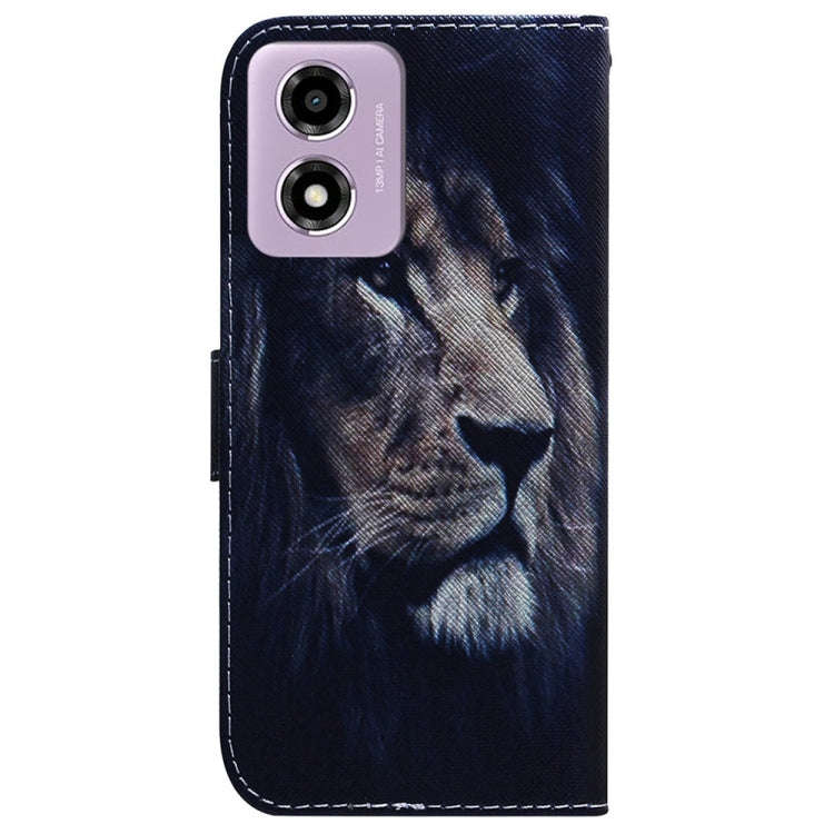 For Motorola Moto G04s / Moto E14 Coloured Drawing Flip Leather Phone Case(Lion)