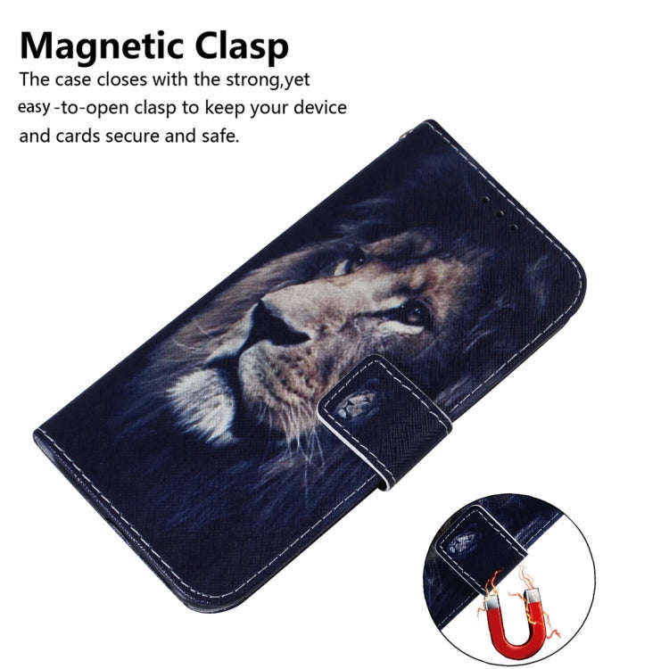For Motorola Moto G04s / Moto E14 Coloured Drawing Flip Leather Phone Case(Lion)