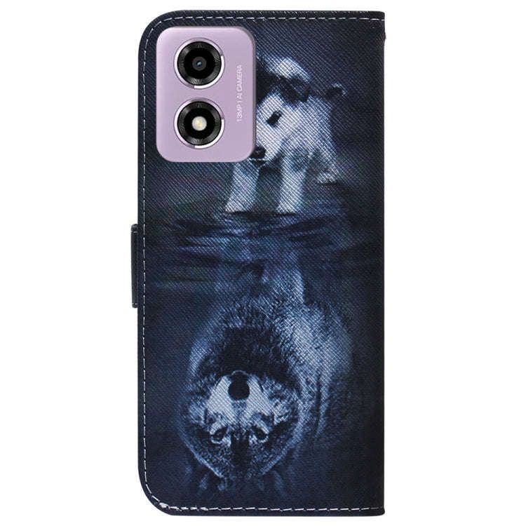 For Motorola Moto G04s / Moto E14 Coloured Drawing Flip Leather Phone Case(Wolf and Dog)