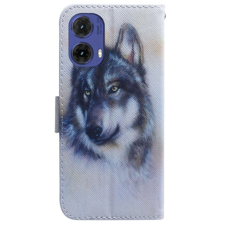 For Motorola Moto G85 Coloured Drawing Flip Leather Phone Case(White Wolf)