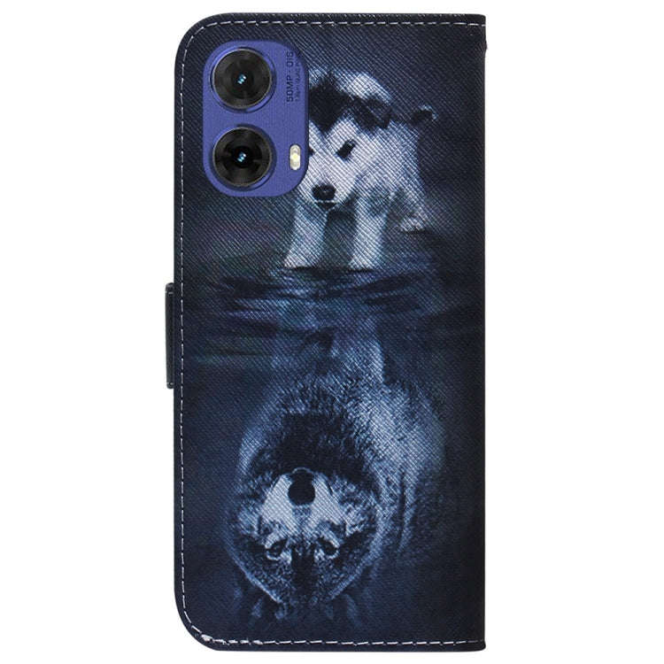 For Motorola Moto G85 Coloured Drawing Flip Leather Phone Case(Wolf and Dog)