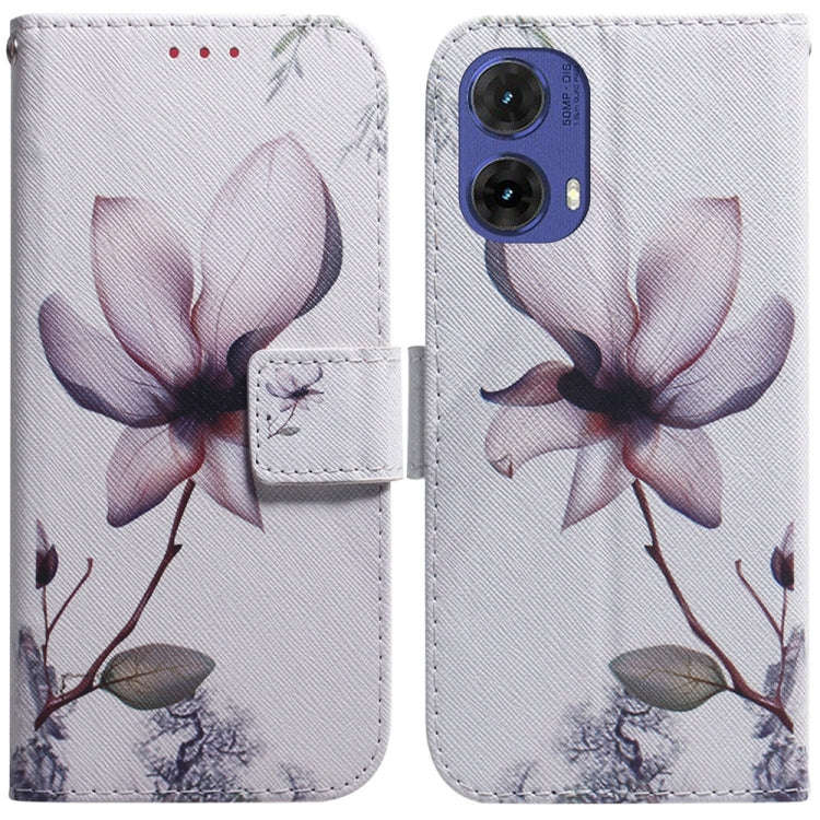 For Motorola Moto G85 Coloured Drawing Flip Leather Phone Case(Magnolia)
