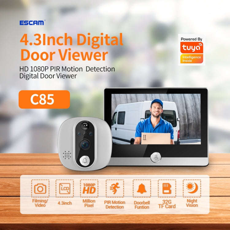 ESCAM C85 1080P 4.3 inch Smart WIFI Digital Door Viewer Supports Wide-Angle PIR & Night Vision & ...