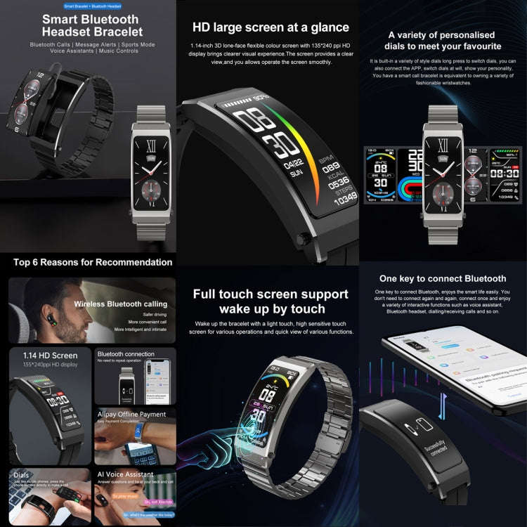 K7 1.14 inch TFT Screen Smart Call Bracelet, BT Call / Heart Rate / Blood Pressure / Blood Oxygen...