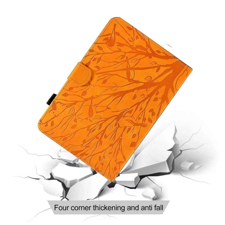 For Samsung Galaxy Tab A9+ Fortune Tree Embossed Leather Smart Tablet Case(Khaki)