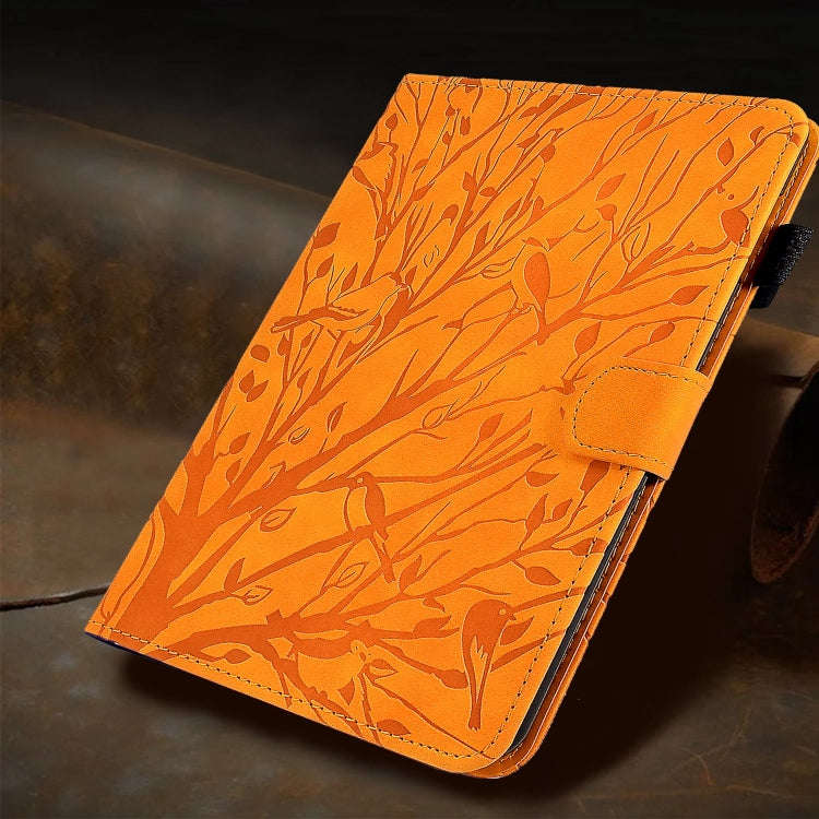 For Samsung Galaxy Tab A9+ Fortune Tree Embossed Leather Smart Tablet Case(Khaki)