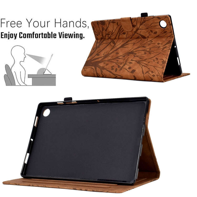 For Samsung Galaxy Tab A9+ Fortune Tree Embossed Leather Smart Tablet Case(Brown)