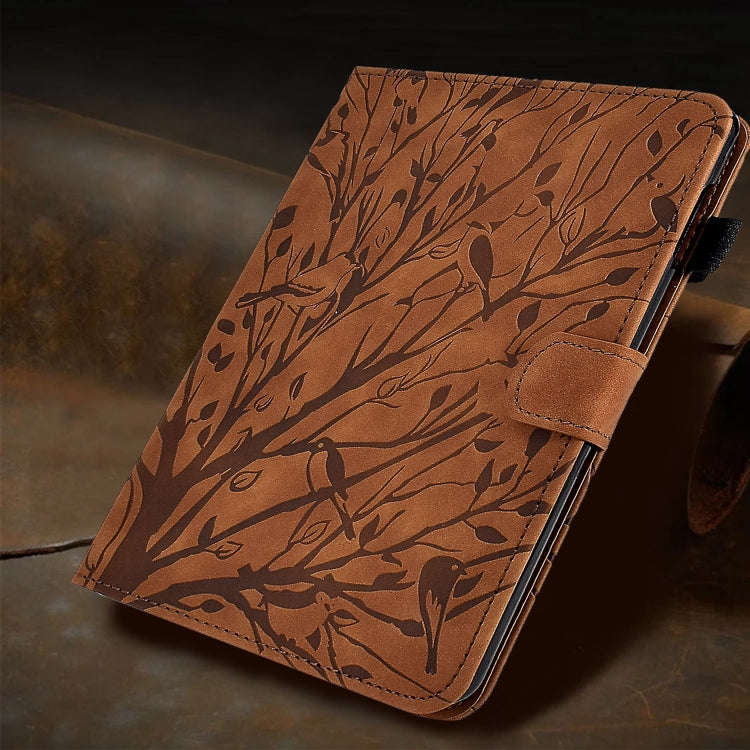 For Samsung Galaxy Tab A9+ Fortune Tree Embossed Leather Smart Tablet Case(Brown)