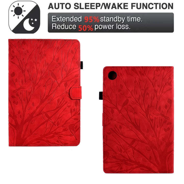 For Samsung Galaxy Tab A9+ Fortune Tree Embossed Leather Smart Tablet Case(Red)