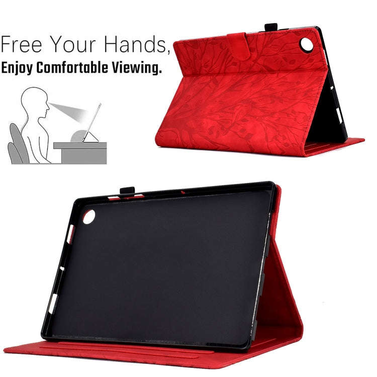 For Samsung Galaxy Tab A9+ Fortune Tree Embossed Leather Smart Tablet Case(Red)