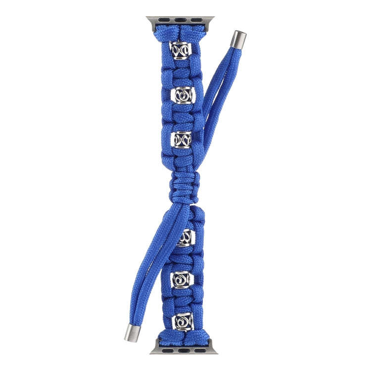 For Apple Watch SE 2023 44mm Silk Silver Beads Braided Watch Band(Blue)