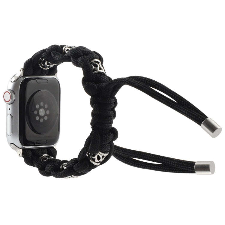 For Apple Watch Ultra 49mm Silk Silver Beads Braided Watch Band(Black)