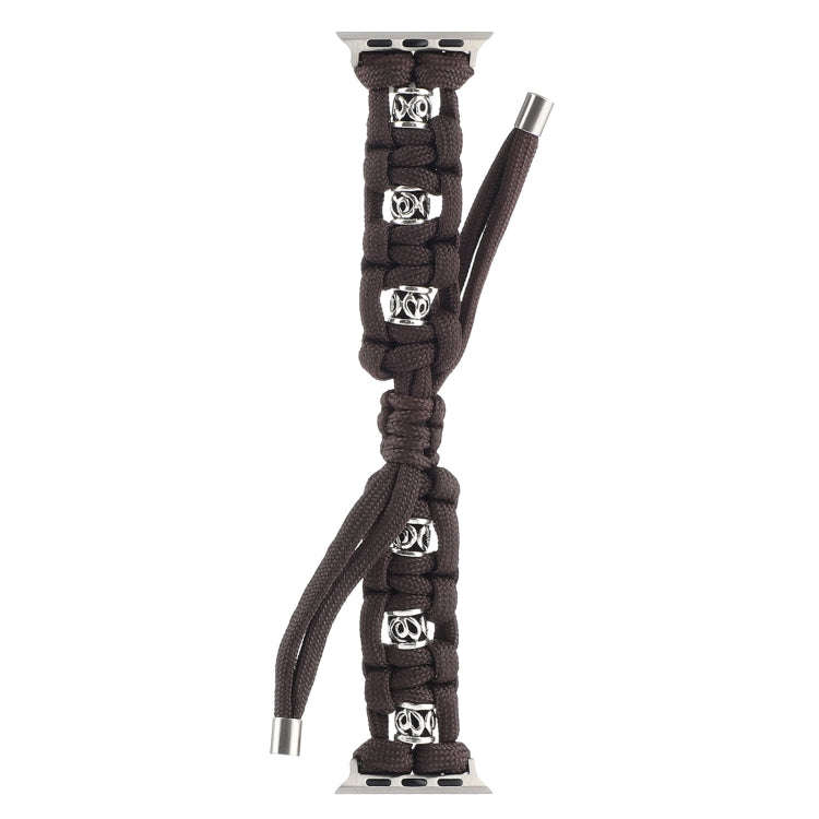 For Apple Watch Ultra 49mm Silk Silver Beads Braided Watch Band(Coffee)