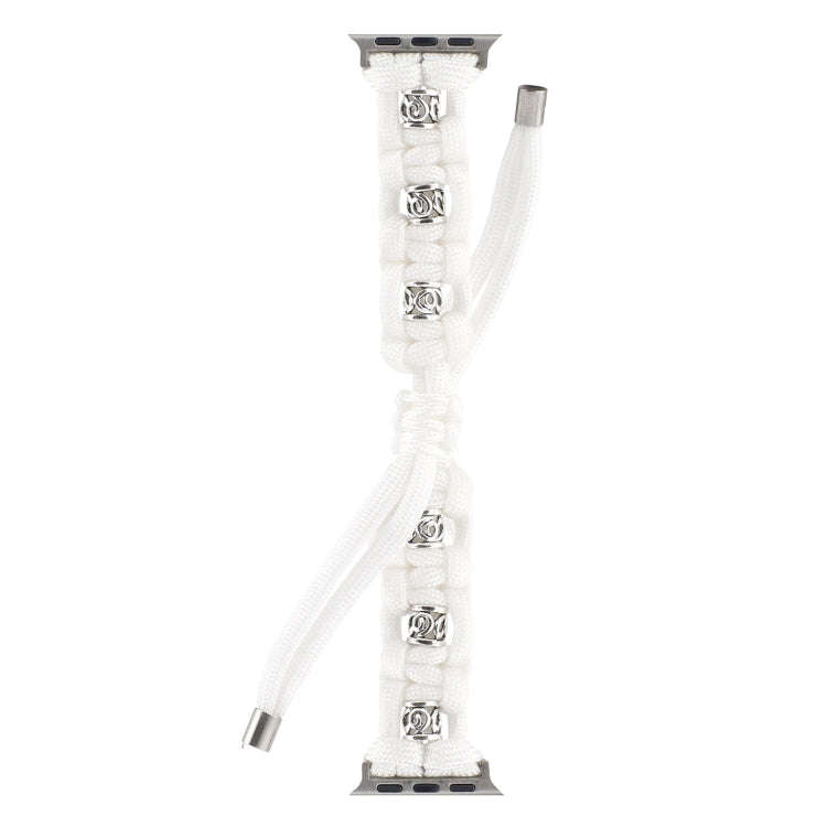 For Apple Watch Ultra 49mm Silk Silver Beads Braided Watch Band(White)