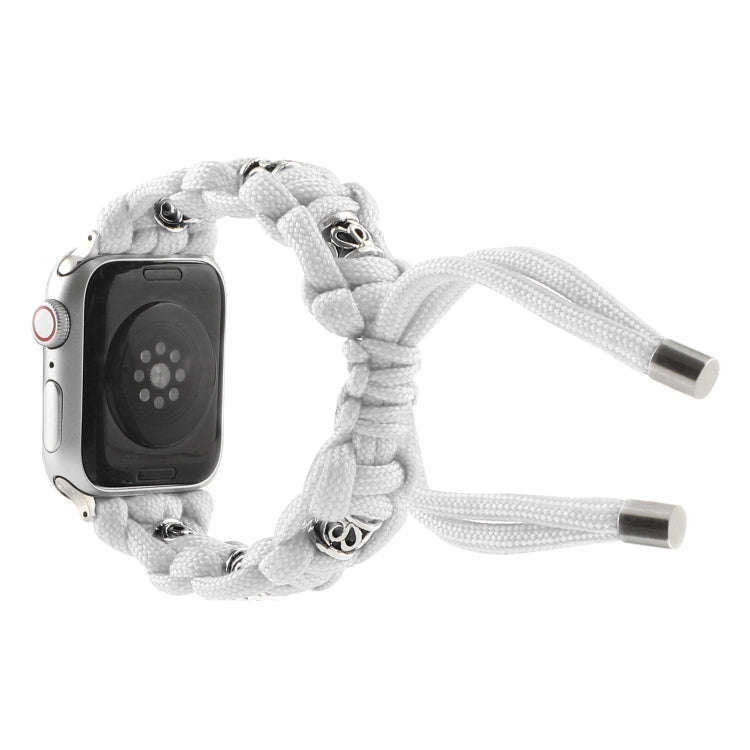 For Apple Watch Ultra 49mm Silk Silver Beads Braided Watch Band(White)