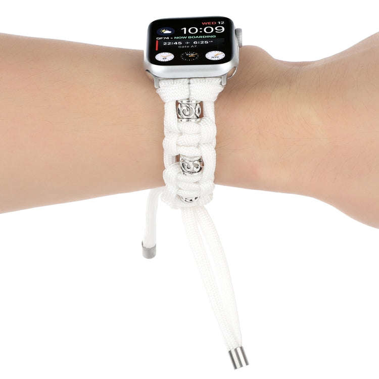For Apple Watch Ultra 49mm Silk Silver Beads Braided Watch Band(White)