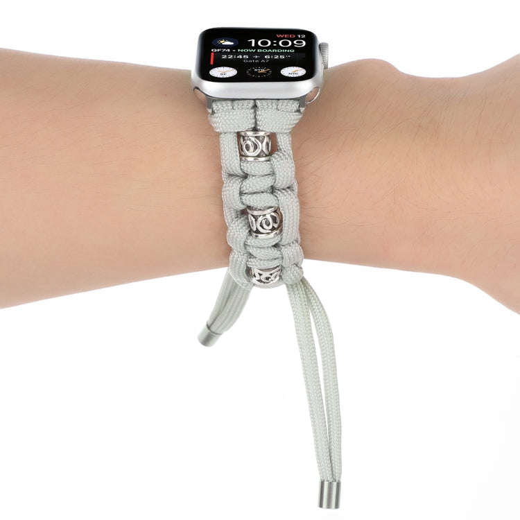 For Apple Watch SE 40mm Silk Silver Beads Braided Watch Band(Grey)