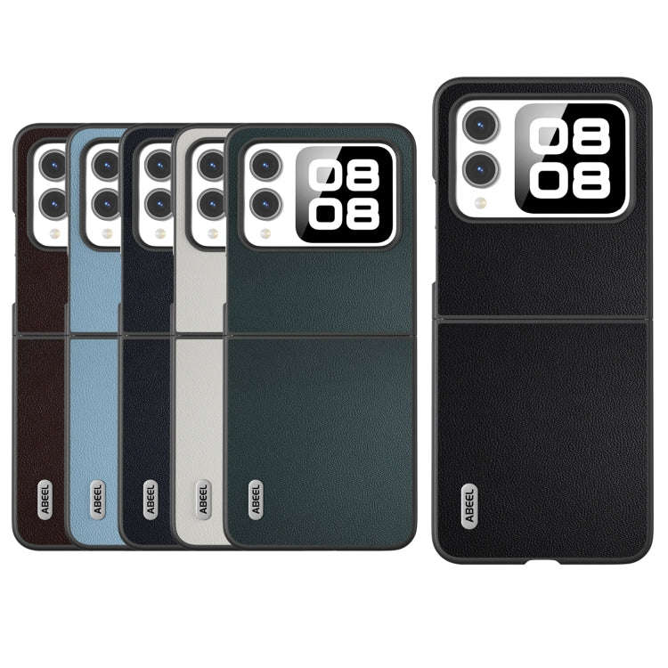 For Huawei nova Flip ABEEL Genuine Leather Elegant Black Edge Phone Case(White)
