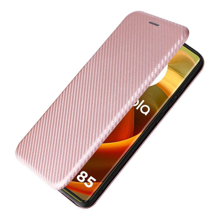 For Motorola Moto G85 Carbon Fiber Texture Flip Leather Phone Case(Pink)