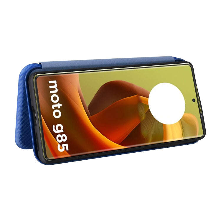 For Motorola Moto G85 Carbon Fiber Texture Flip Leather Phone Case(Blue)