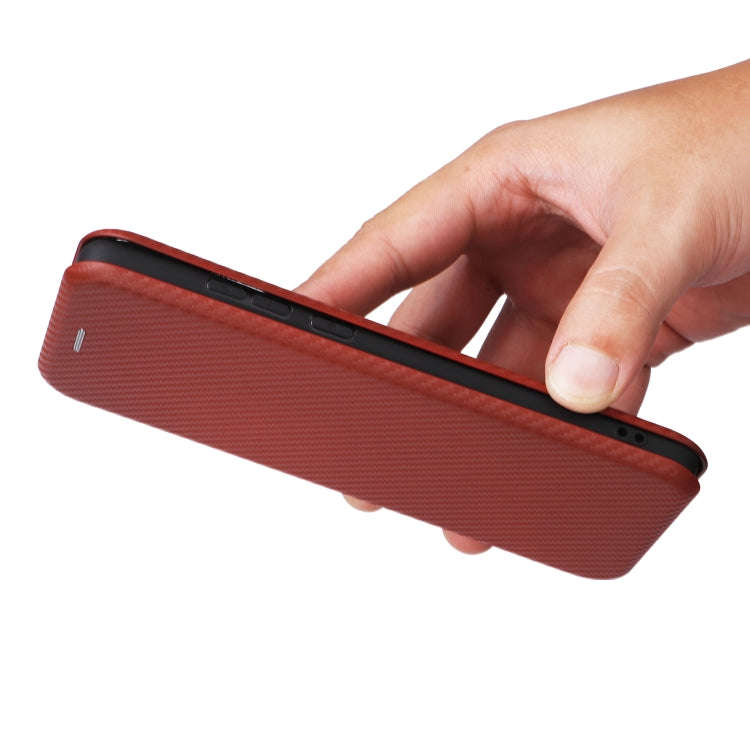 For Motorola Moto G85 Carbon Fiber Texture Flip Leather Phone Case(Brown)