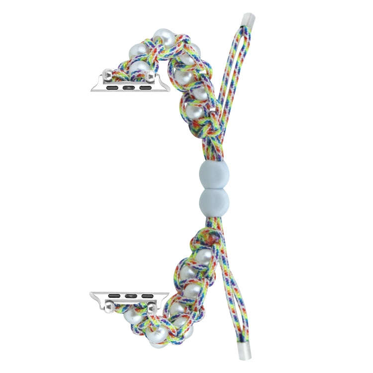 For Apple Watch Series 9 45mm Paracord Gypsophila Beads Drawstring Braided Watch Band(Rainbow)