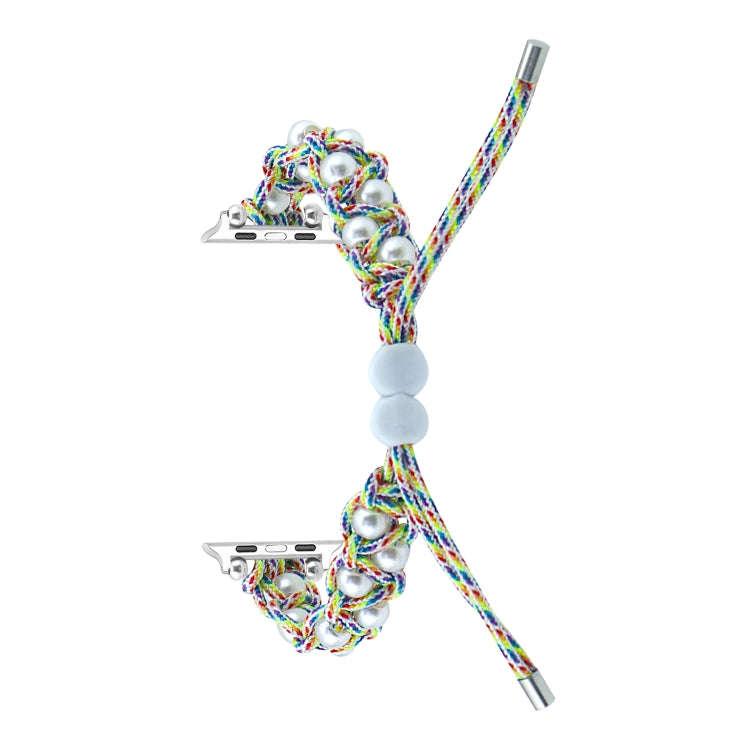 For Apple Watch Series 9 45mm Paracord Gypsophila Beads Drawstring Braided Watch Band(Rainbow)