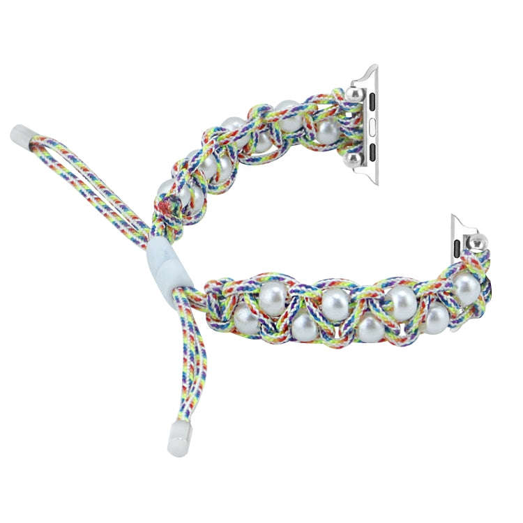 For Apple Watch Series 9 45mm Paracord Gypsophila Beads Drawstring Braided Watch Band(Rainbow)