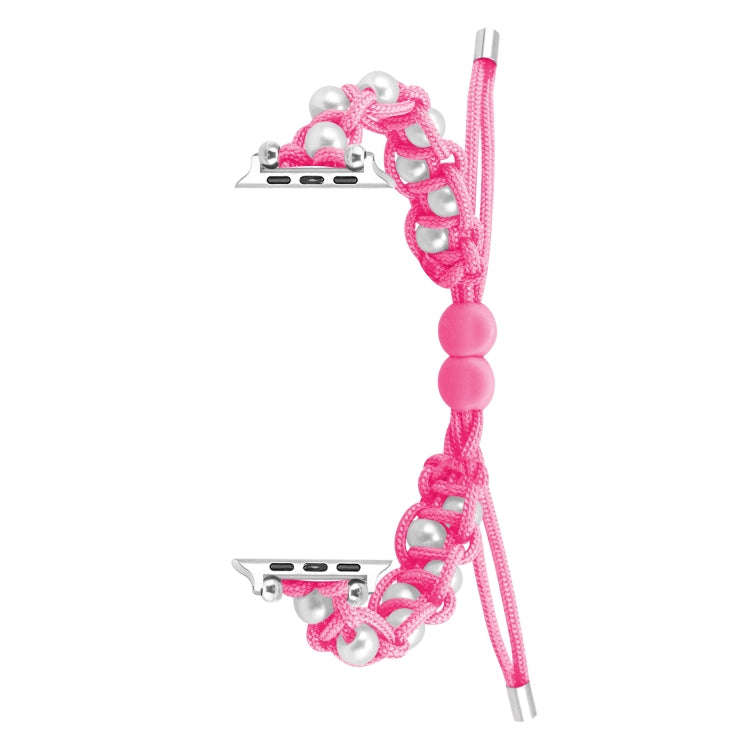 For Apple Watch Series 9 41mm Paracord Gypsophila Beads Drawstring Braided Watch Band(Pink)