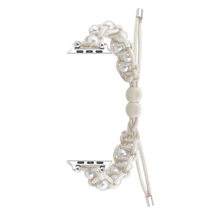 For Apple Watch Series 7 41mm Paracord Gypsophila Beads Drawstring Braided Watch Band(White)