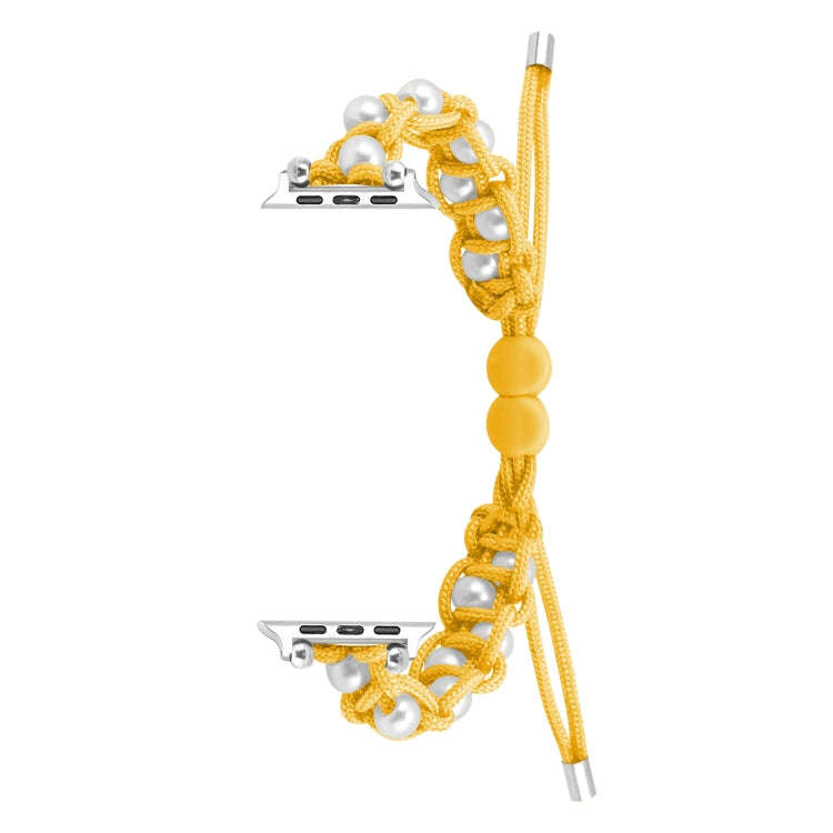 For Apple Watch Series 5 44mm Paracord Gypsophila Beads Drawstring Braided Watch Band(Yellow)