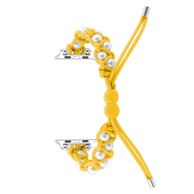 For Apple Watch Series 5 44mm Paracord Gypsophila Beads Drawstring Braided Watch Band(Yellow)