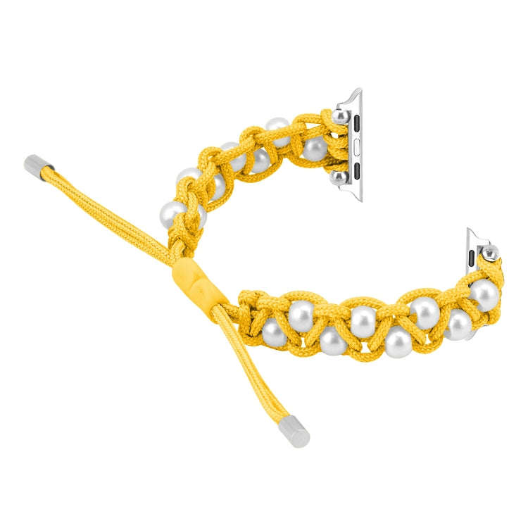 For Apple Watch Series 5 44mm Paracord Gypsophila Beads Drawstring Braided Watch Band(Yellow)