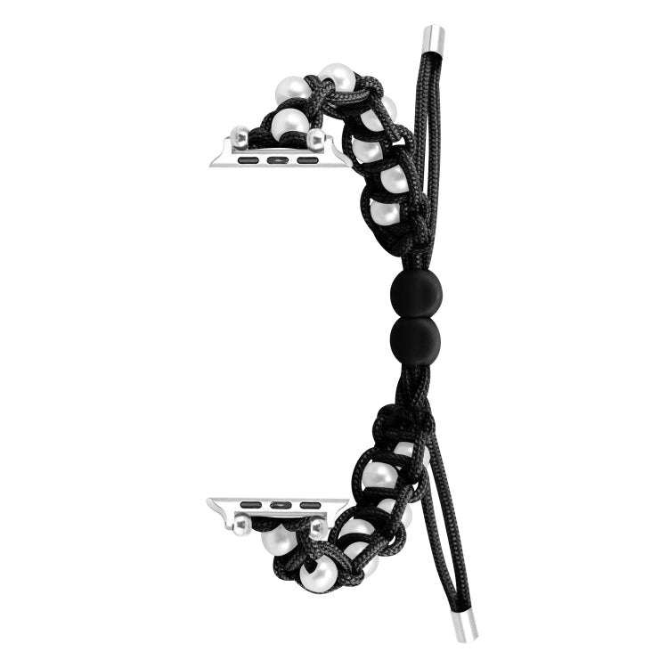 For Apple Watch Series 5 40mm Paracord Gypsophila Beads Drawstring Braided Watch Band(Black)