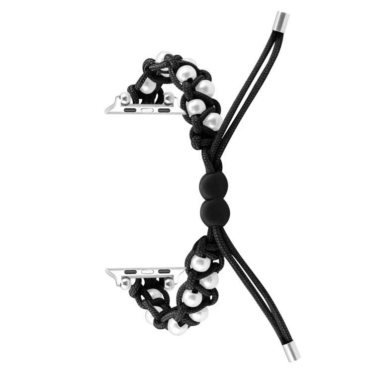 For Apple Watch Series 5 40mm Paracord Gypsophila Beads Drawstring Braided Watch Band(Black)