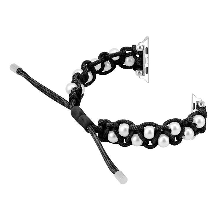For Apple Watch Series 5 40mm Paracord Gypsophila Beads Drawstring Braided Watch Band(Black)