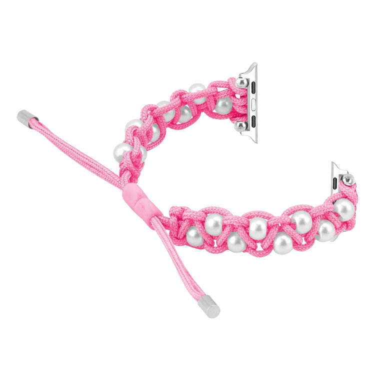 For Apple Watch Series 4 44mm Paracord Gypsophila Beads Drawstring Braided Watch Band(Pink)