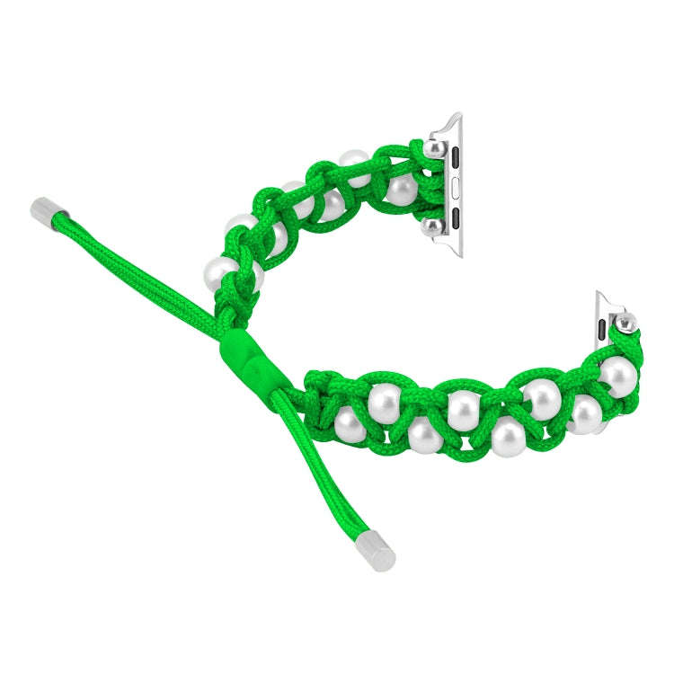 For Apple Watch Series 4 44mm Paracord Gypsophila Beads Drawstring Braided Watch Band(Green)