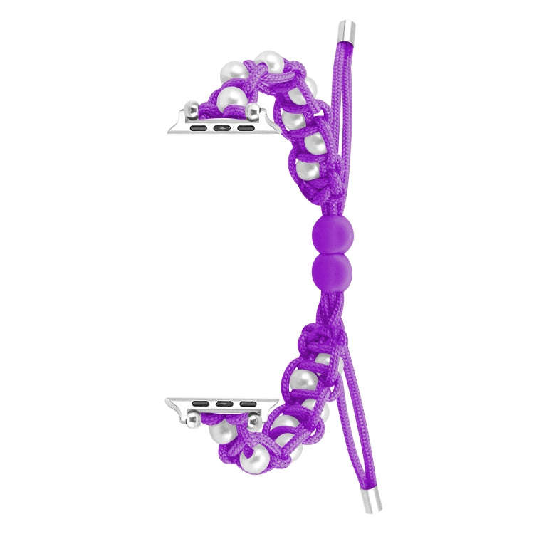 For Apple Watch Series 4 40mm Paracord Gypsophila Beads Drawstring Braided Watch Band(Purple)