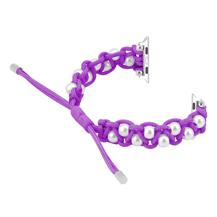 For Apple Watch Series 4 40mm Paracord Gypsophila Beads Drawstring Braided Watch Band(Purple)