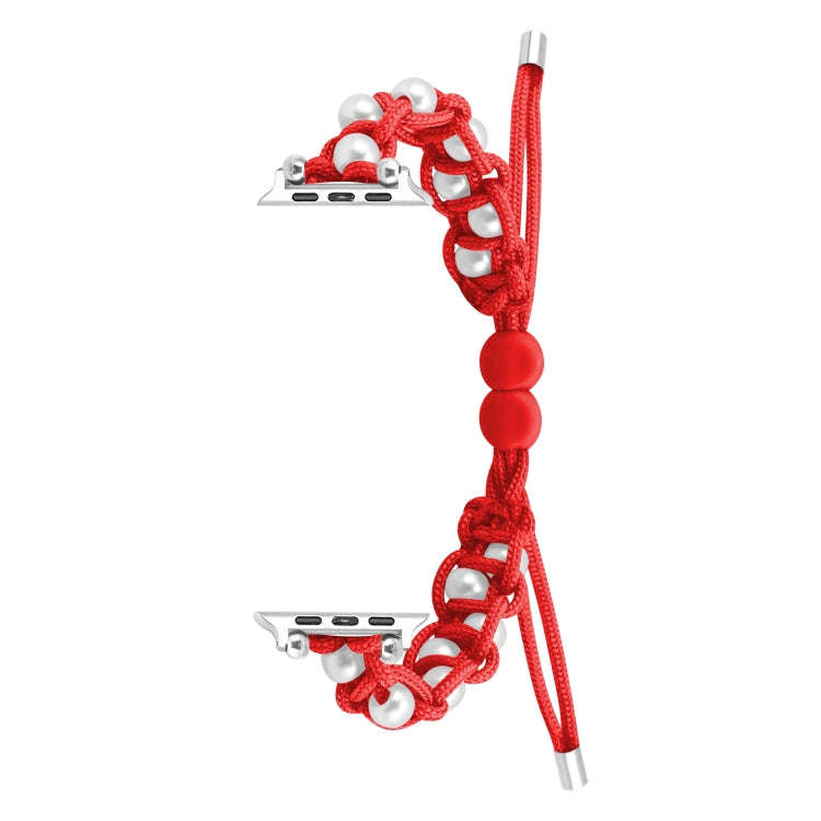For Apple Watch 42mm Paracord Gypsophila Beads Drawstring Braided Watch Band(Red)