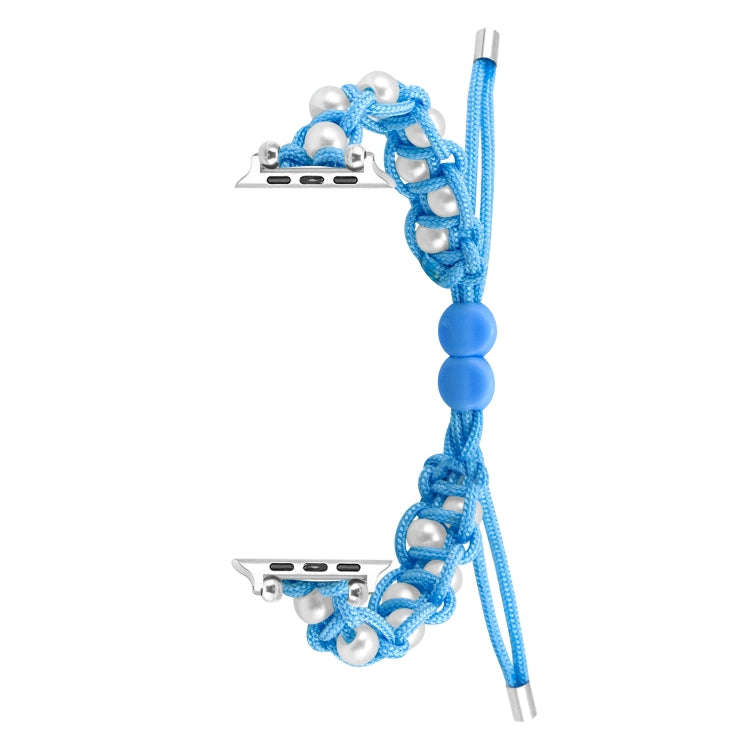 For Apple Watch 42mm Paracord Gypsophila Beads Drawstring Braided Watch Band(Blue)