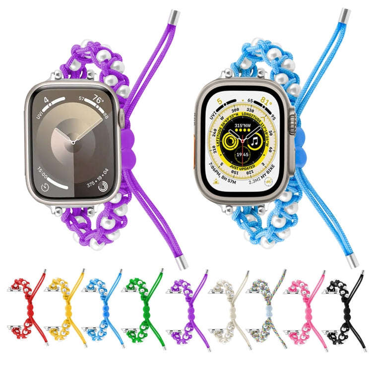 For Apple Watch Series 9 45mm Paracord Gypsophila Beads Drawstring Braided Watch Band(Rainbow)