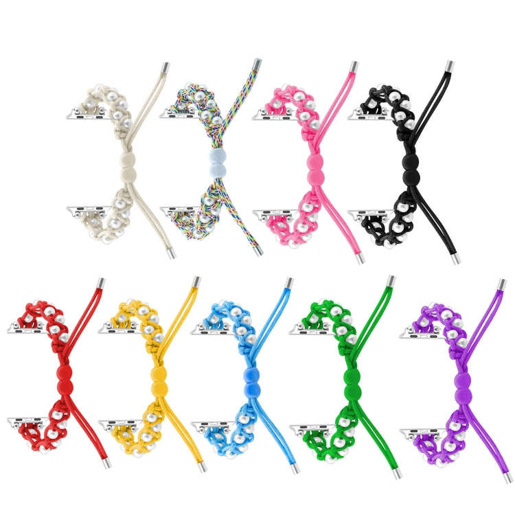 For Apple Watch Series 7 45mm Paracord Gypsophila Beads Drawstring Braided Watch Band(Rainbow)