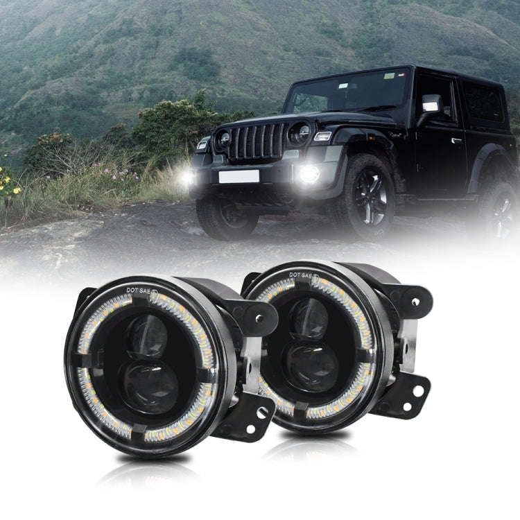 For Jeep Wrangler JK 2 Door 2007-2015 Y4 4 inch 1 Pair Light Guide Dual Lens Fog Light(Yellow White)