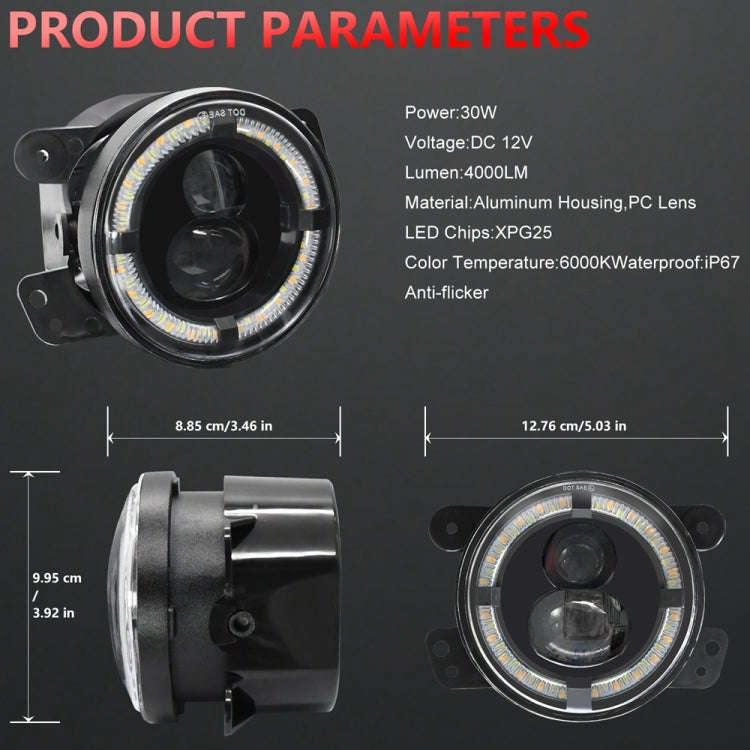 For Jeep Wrangler JK 2 Door 2007-2015 Y4 4 inch 1 Pair Light Guide Dual Lens Fog Light(Yellow White)