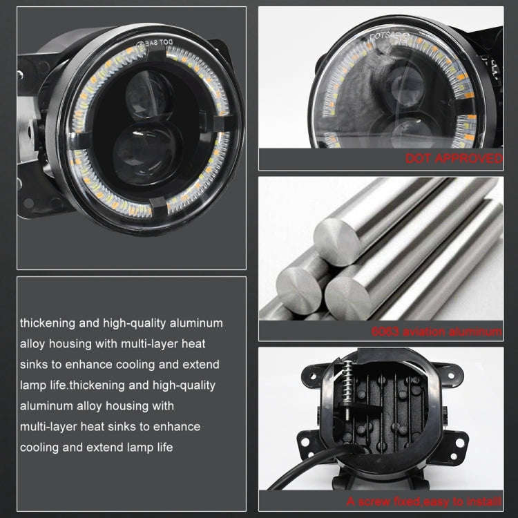 For Jeep Wrangler JK 2 Door 2007-2015 Y4 4 inch 1 Pair Light Guide Dual Lens Fog Light(Yellow White)