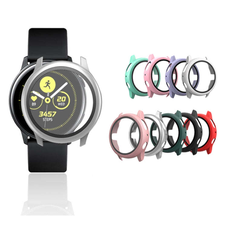 For Samsung Galaxy Watch Active 2 40mm PC Protective Case with Tempered Glass Film(Silver)